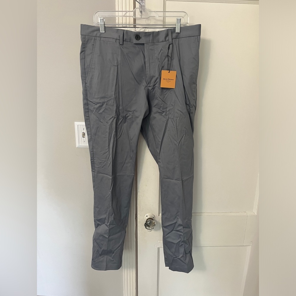 Hickey Freeman Men Sz 35x32 Grey Gray Dress Pants Flat Front Trousers